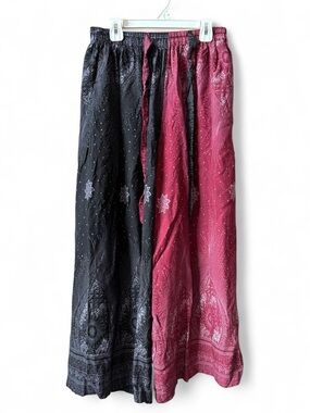 Two-Tone Bohemian Wide Leg Pants — Black & Burgundy